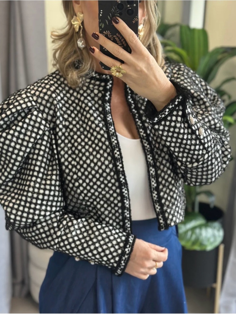 La’Ros Women Black & White Long Puff Sleeve Cropped High Neck Jacket Size:M/NEW